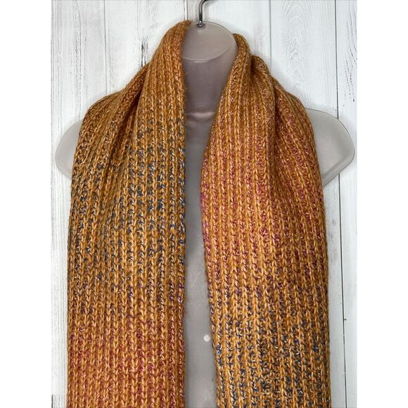 NEW Anthropologie Chinky Knit Scarf Multicolor Golden Oversized Fringe 12"X86" - Picture 3 of 9
